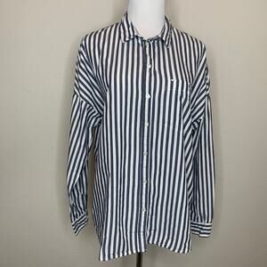ONLY Gray Blue Vertical Stripe Shirt Sz 38 US sz 6